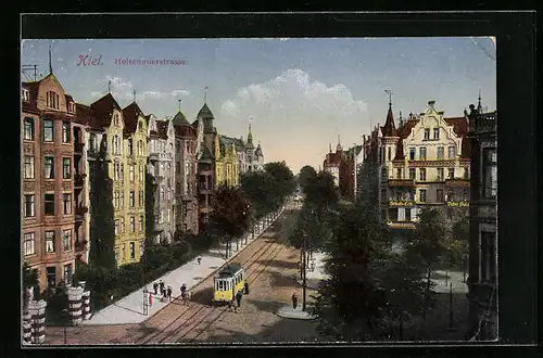 AK Kiel, Holtenauerstrasse von oben, mit Strassenbahn