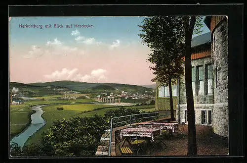 AK Herdecke, Restaurant Schemann, Harkortberg mit Ortsblick