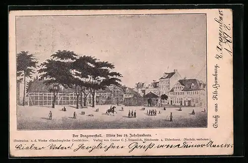 Künstler-AK Hamburg, Dragonerstall Mitte des 19. Jahrhunderts