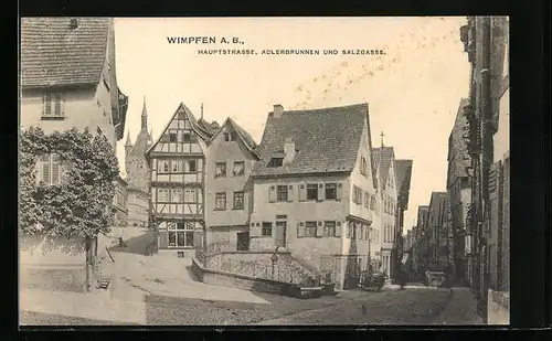 AK Wimpfen a. B., Hauptstrasse mit Adlerbrunnen und Salzgasse