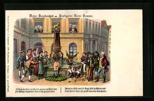 Lithographie Stuttgart, Wahre Begebenheit am Markt-Brunnen