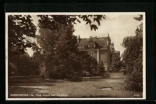 AK Bischofswerda i. Sa., Friedr.-August-Park mit Schule