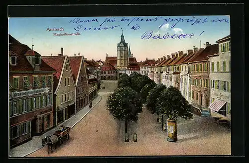 AK Ansbach, Maximilianstrasse aus der Vogelschau