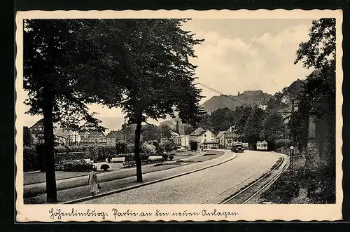 AK Hohenlimburg, Ortsansicht mit Strassenbahn