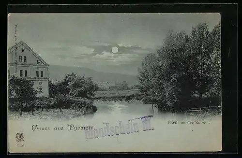 Mondschein-AK Bad Pyrmont, Partie an der Emmer