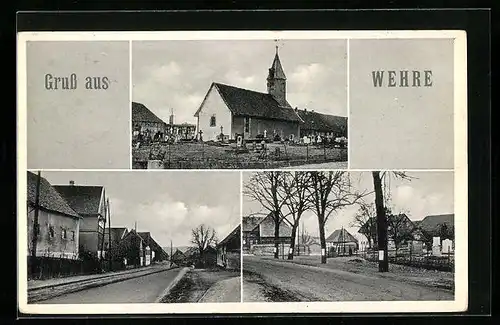 AK Wehre, Kirche mit Friedhof, Strassenpartie