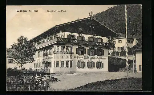 AK Wallgau /Isar, Gasthof zur Post, Strassenansicht
