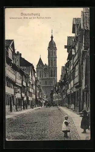 AK Braunschweig, Weberstrasse mit Blick auf die Andreas-Kirche