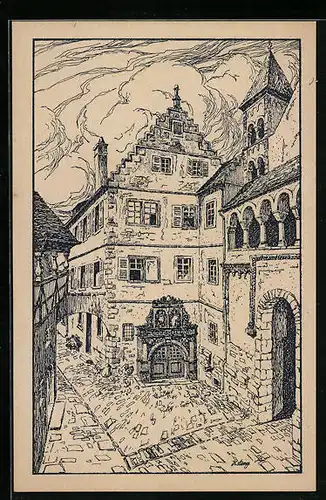 Künstler-AK Comburg, Äusserer Burghof