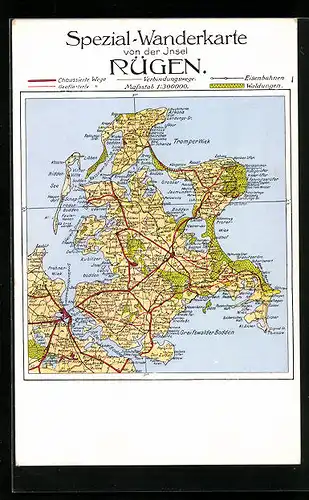 Künstler-AK Bergen, Landkarte mit Stralsund, Heidhof und Granitzer Ort