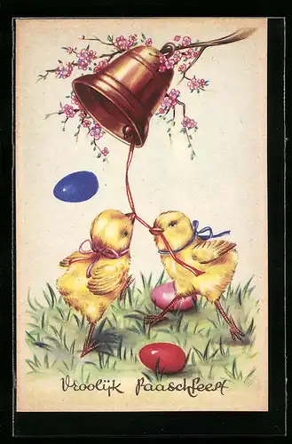 AK Osterküken läuten die Glocke