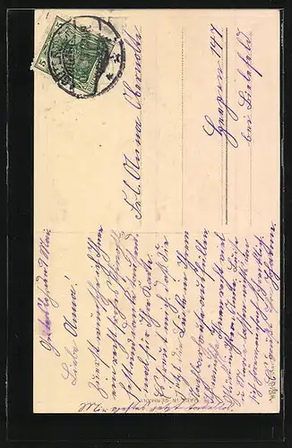 AK Frohes Pfingstfest, Junge mit Blumen und Zweig