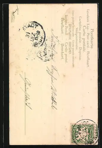 AK Mädchen mit Rosenstrauss und Kleeblatt