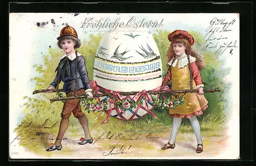 AK Kinder tragen grosses Osterei