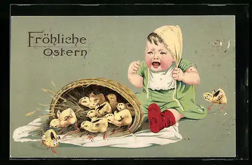 AK Weinendes Kleinkind mit Osterküken