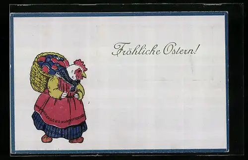 AK Huhn mit Korb voller Ostereiern