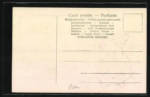 AK Huhn mit Korb voller Ostereiern