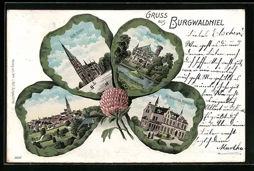 Lithographie Burgwaldniel, St. Antonius Hospital, Kath. Kirche