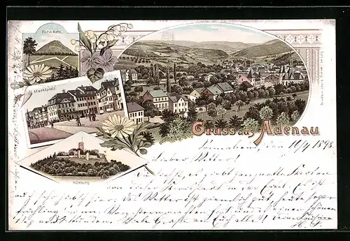 Lithographie Adenau, Marktplatz, Nürburg, Hohe Acht