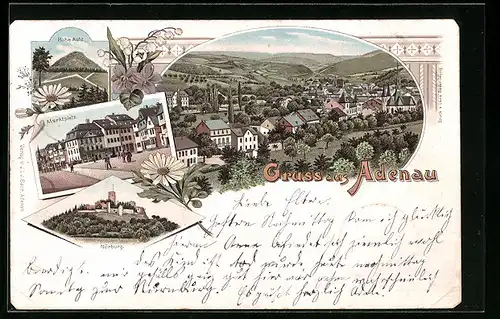 Lithographie Adenau, Marktplatz, Nürburg, Hohe Acht