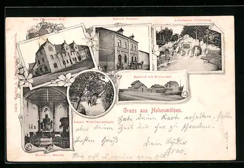 AK Hohenmölsen, Bahnhof mit Restaurant, Hotel Preussischer Hof, Kirche Inneres