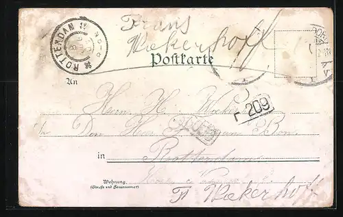 Lithographie Neuss, Gymnasium, Obertor, Rathaus