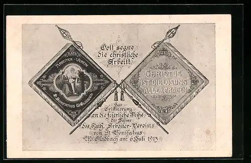 AK M.-Gladbach, Zur Erinnerung an die feierliche Weihe der Fahne des Kath. Arbeiter-Vereins von St. Bonifatius 1913