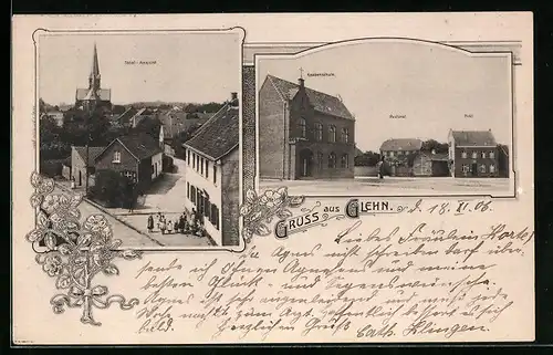 AK Glehn, Totalansicht, Knabenschule mit Pastorat und Post