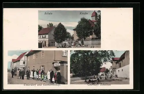 AK Schelkau, Unterdorf und Gastwirtschaft, Schule und Kirche, Strassenpartie im Oberdorf