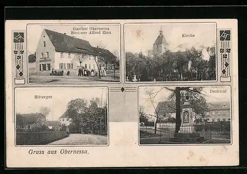 AK Obernessa, Gasthof Obernessa, Rittergut, Kirche