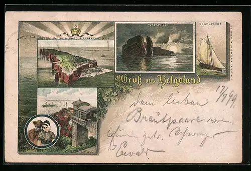 Lithographie Helgoland, Nordspitze, Segelfahrt