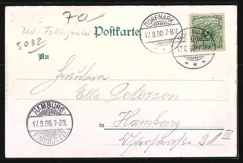 Lithographie Dorfmark /Lüneburger Haide, Bahnhof u. Post, Gasthof zur Post, Kirche