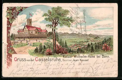 Lithographie Bonn, Gasthaus Casselsruhe, Kaiser Wilhelm-Höhe