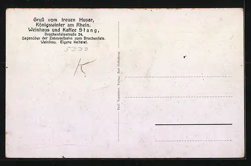 AK Königswinter am Rhein, Weinhaus und Kaffee Stang, Drachenfelsstrasse 24