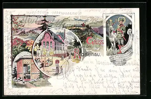 Lithographie Königswinter, Gasthof Rosenau