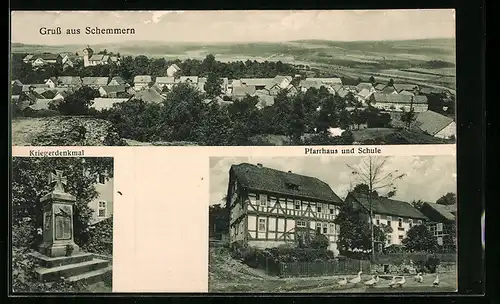AK Schemmern, Kriegerdenkmal, Pfarrhaus und Schule