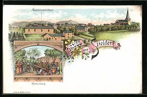 Lithographie Stieldorf, Passionsspielhaus, Kreuzweg