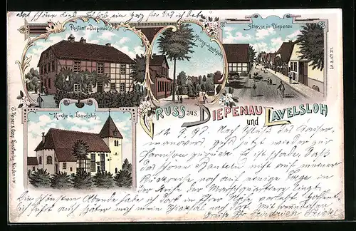 Lithographie Diepenau, Postamt, Lavelsloh