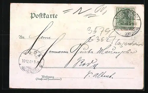 Lithographie Neukirchen, Schule, Kirche, Marien Kapelle