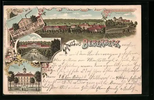 Lithographie Beberbeck, Gasthaus, Vorwek-Sababurg, Schloss, Beamtenhaus