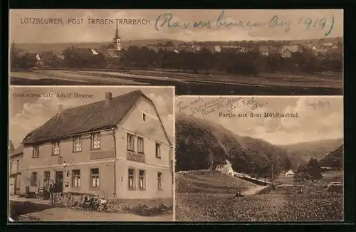 AK Lötzbeuren, Ortsansicht mit Gastwirtschaft Adolf Meurer, Partie aus dem Mühlbachtal