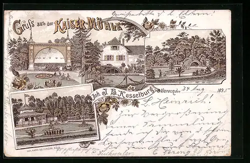 Vorläufer-Lithographie Viersen, Gasthaus zur Kaiser-Mühle, Inh. Kesselburg 1895