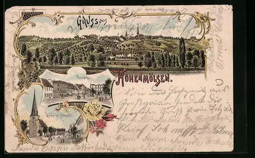 Lithographie Hohenmölsen, Kirche mit Altmarkt, Neumarkt