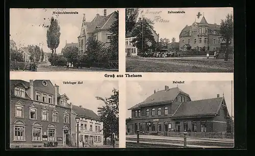 AK Theissen, Bahnhof, Hotel Thüringer Hof, Partien Weissenfelser und Zeitzer Strasse