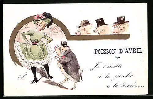 Künstler-AK Georges Mouton: Poisson d`Avril