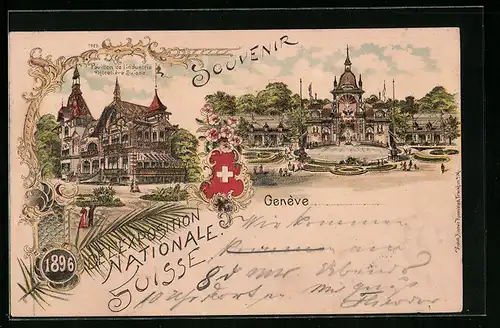 Lithographie Genève, Exposition Nationale 1896, Ausstellung, Pavillon de l`industrie