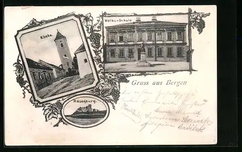 AK Bergen, Volks-Schule, Rosenburg, Kirche