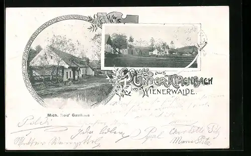 AK Unter-Kirchbach im Wienerwalde, Gasthaus von Mich. Nolz, Ortspartie