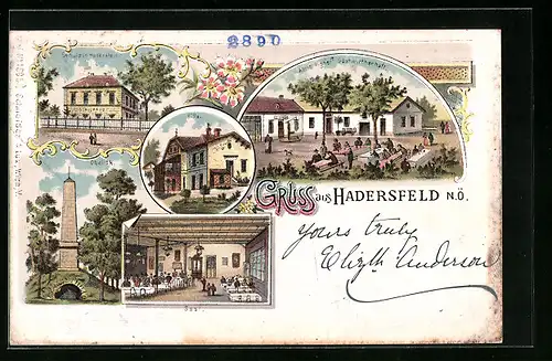 Lithographie Hadersfeld, Gasthaus von Alois Aigner, Inneres Saal, Villa