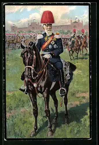 Künstler-AK Fritz Bergen unsign.: Prinzregent Luitpold von Bayern zu Pferde, zum Todestag 12.12.1912